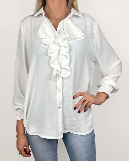 Blus med krås | VIT