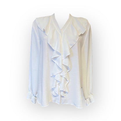 Blus med krås | VIT