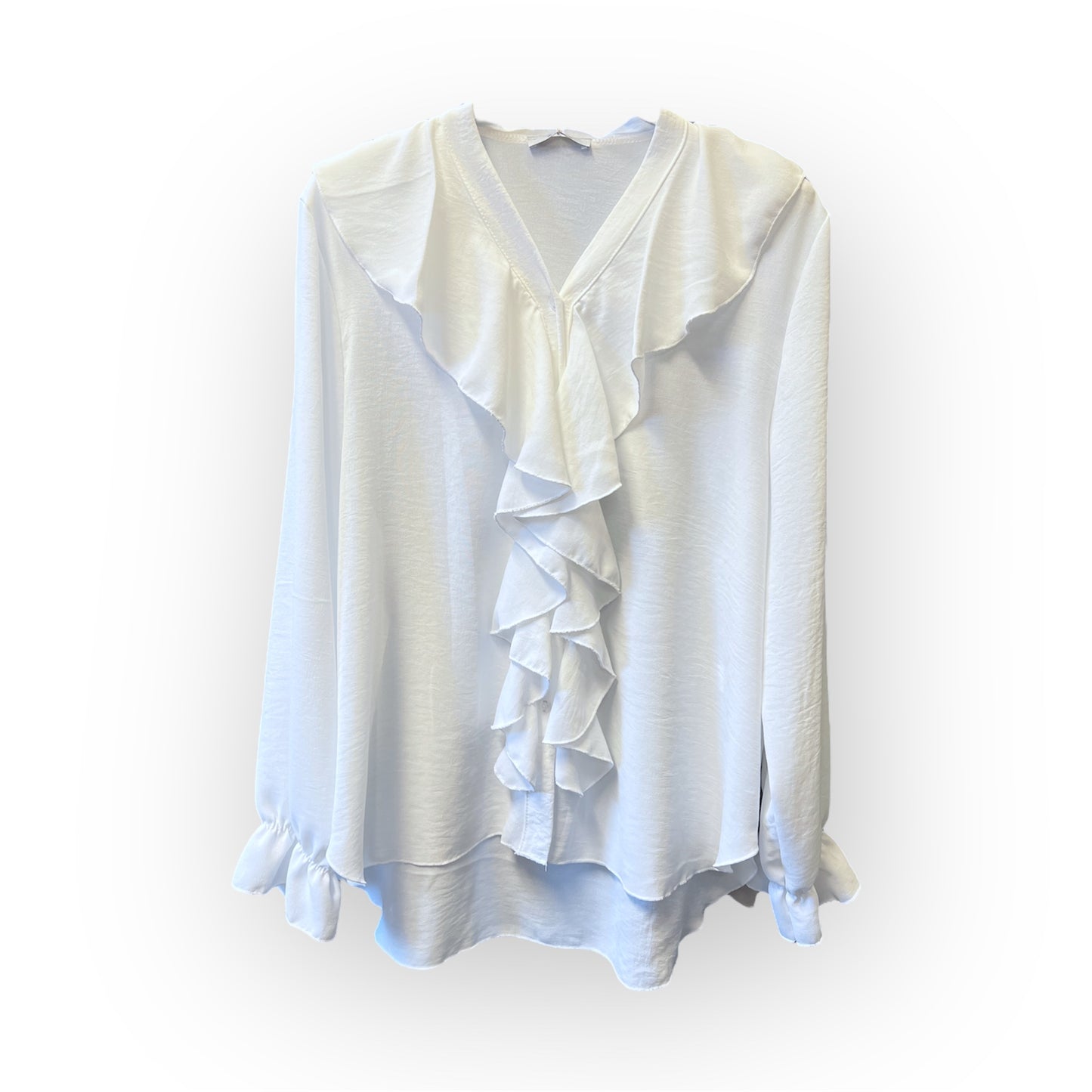 Blus med krås | VIT